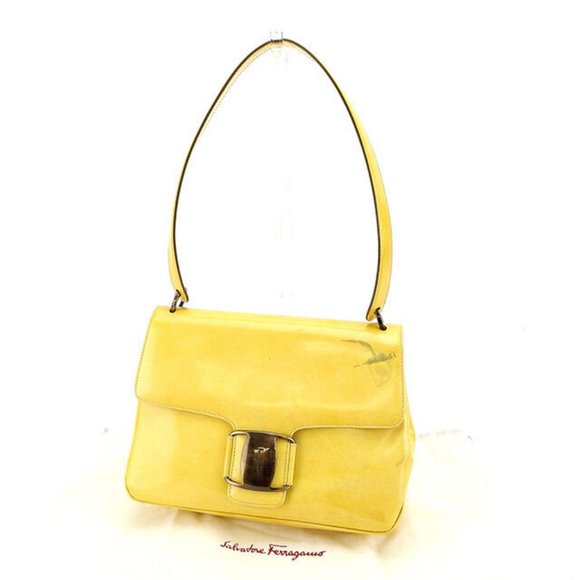 Authentic Salvatore Ferragamo Shoulder bag Vera Yellow Bronze Woman  Used - Picture 1 of 6